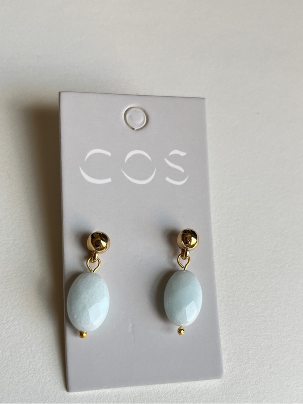 COS Gold and Pale Blue Oval Drop Earrings